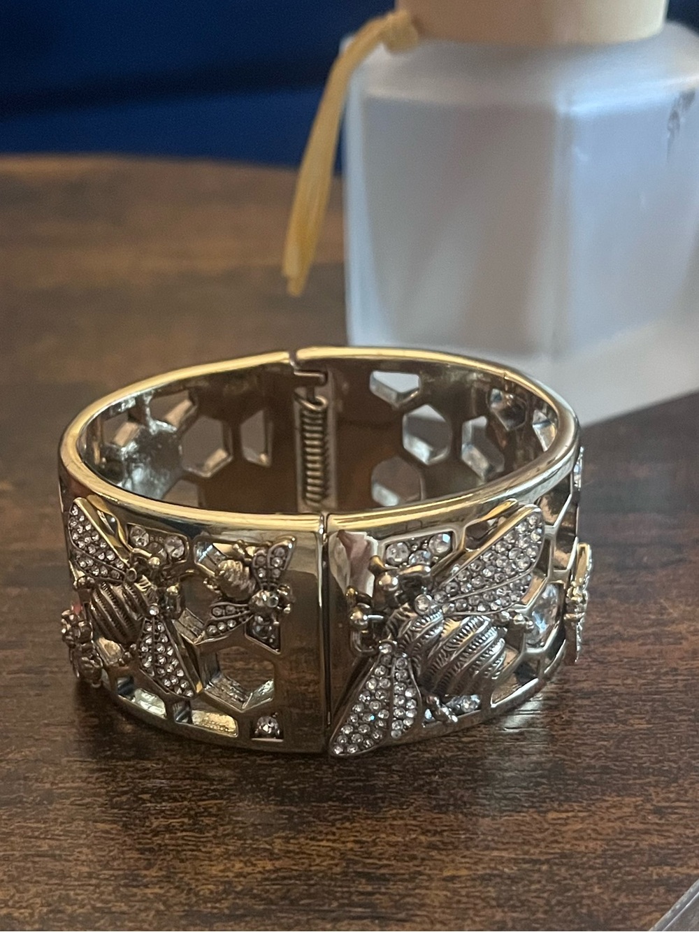 White House Black Market Gold Bee Crystal Hinged Bracelet